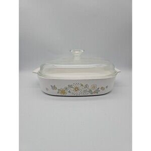 Vintage Corning Ware A-10-B Floral Bouquet Deep Square Casserole Dish with Lid